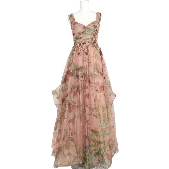 PatBO Floral Printed Tulle Full Length Dress Beaded Sequin Embroidered 6 NWT - Picture 2 of 13